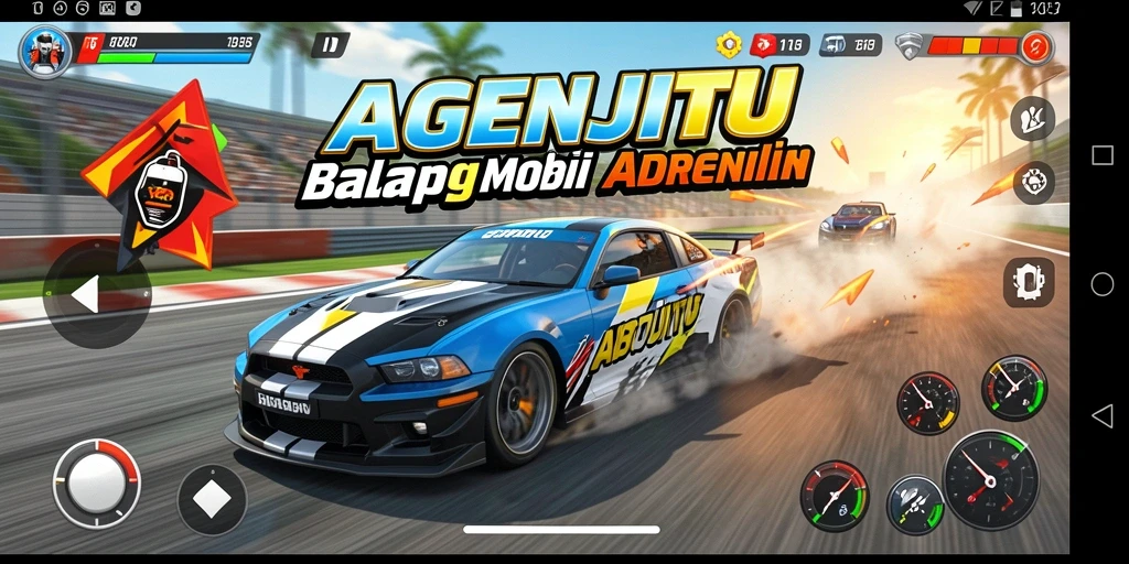 Screenshot AGENJITU menampilkan aksi penuh kecepatan di lintasan balap.