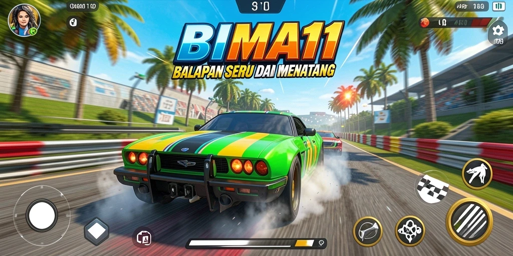 Screenshot gameplay BIMA11 menampilkan balapan yang mendebarkan dan grafis menawan.