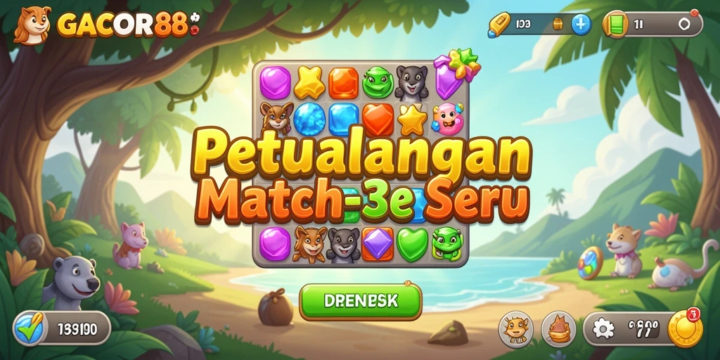 Tangkapan layar GACOR88 yang menunjukkan gameplay seru Match-3.