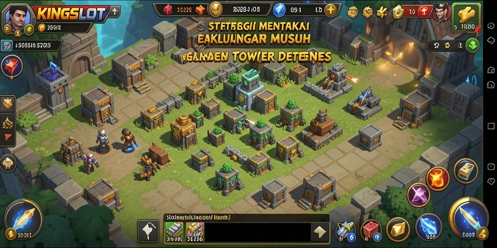Screenshot KINGSLOT menampilkan aksi menegangkan di battlefield Tower Defense.