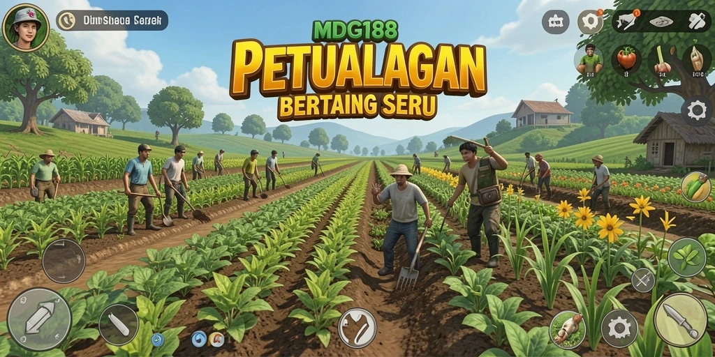 Gameplay <strong>MDG188</strong> menampilkan kebun yang subur dan aktivitas bertani yang menarik.