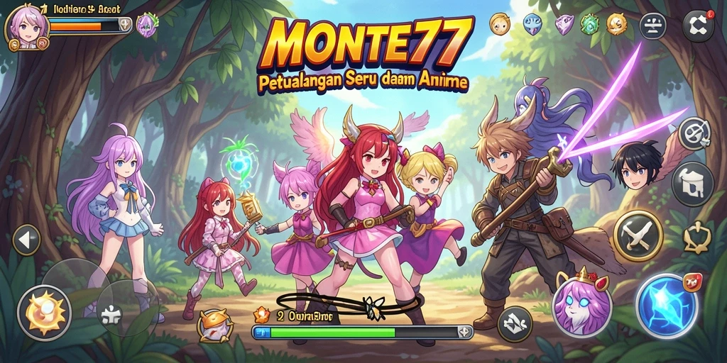 Tampilan gameplay <strong>MONTE77</strong> yang menakjubkan dengan aksi karakter anime.